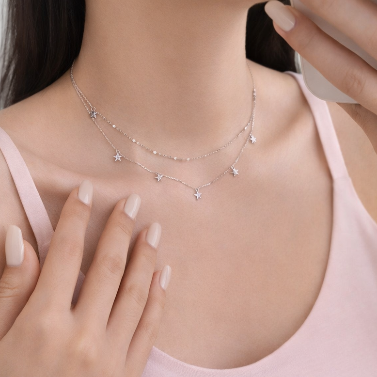 SILVER STARS LAYERED NECKLACE